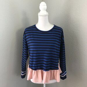 Deletta Anthropologie Two Tone Striped Peplum Blouse Medium